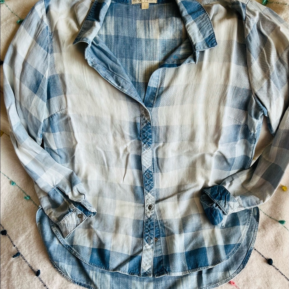 Olive & Sloan,sueded denim checked top